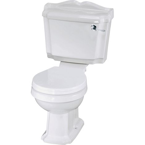 Traditional Classic Close Coupled WC Toilet with Cistern, Handle & Seat - 855mm x 490mm (1/2)