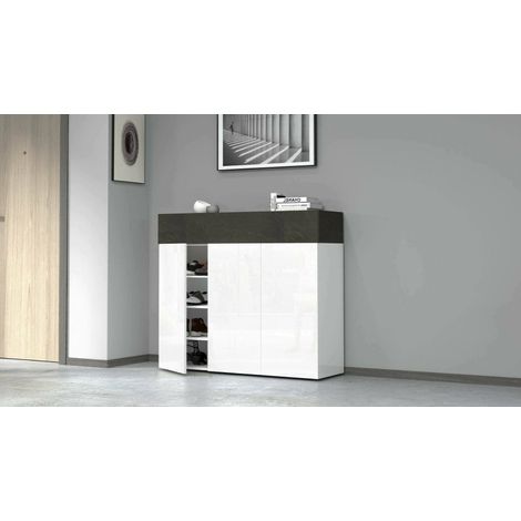 Dmora - Zapatero Nick, zapatero con 4 puertas que ahorra espacio, armario de entrada multifuncional, 114x38h100 cm, blanco y antracita (1/5)
