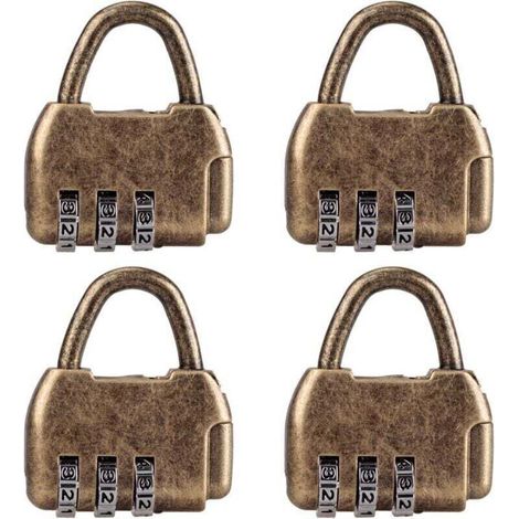 Set mit 4 Mini-Retro-Zahlenschlössern für Tagebücher, Gepäck, Vintage-Codeschlösser - Crezuo