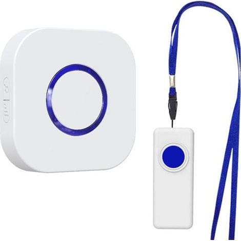 Timbre inalámbrico impermeable para exteriores, alcance de 400 m, con batería, 55 melodías y 5 niveles de volumen, indicador LED azul, color blanco.