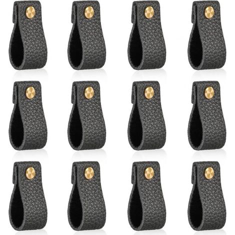 Set of 12 Leather Furniture Knobs, 146mm, Shockproof Dresser Door Knobs, Cabinet Drawer Pulls, Great Gift, Black (1/5)