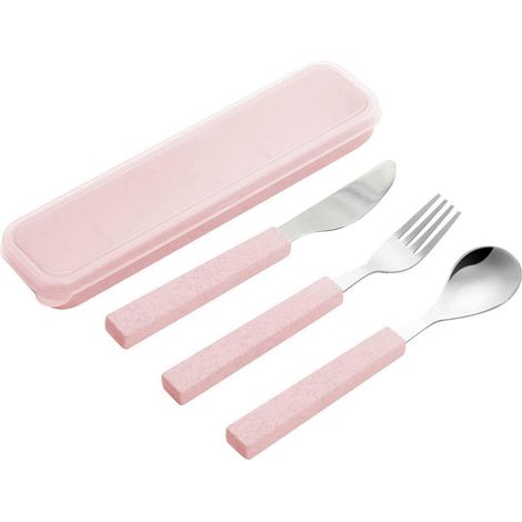 Kinderbesteck Set 3-teilig Edelstahl poliert mit Reiseetui Rosa (1/5)
