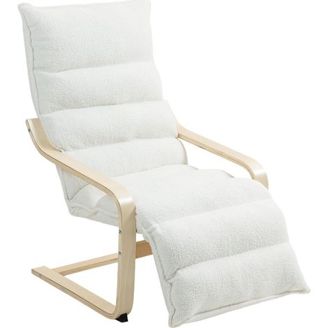 Sillón balancín reclinable con reposapiés ajustable, tejido sherpa, blanco HOMVRA (1/5)