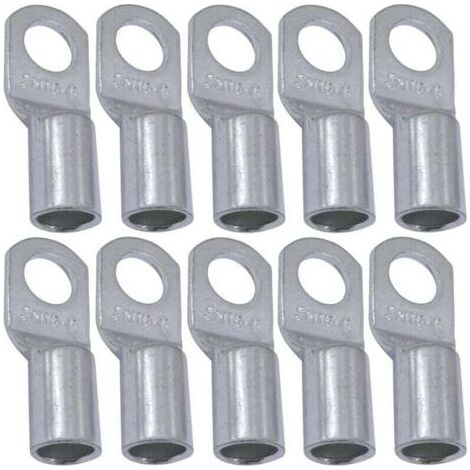 FENOPLASTICAUlisemLot de 10 Cosses Electriques à Oeillet Tubulaire - Oeil - Ø6mm - Non Isolées - pour Conducteur 16mm² - Connecteur de Fil Electrique - Serrage - Couleur Argent (1/3)