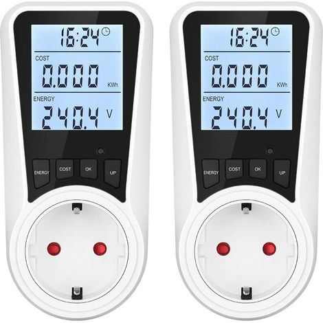 Compteur de puissance pour prise, compteur d'électricité à double taux, compteur de consommation d'énergie avec rétroéclairage de l'écran LCD, protection contre les surcharges et verrouillage enfant, (1/5)