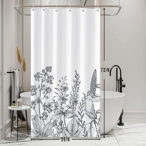 Schwarzer und weißer Duschvorhang aus Stoff mit floralem Retro-Muster