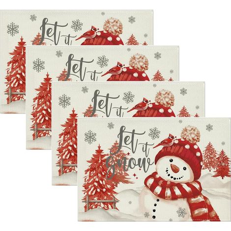 Sets de table de Noël (lot de 4) - Sets de table de Noël, décorations de Noël et décorations de fête, sets de table à motif bonhomme de neige/flocon de neige, adaptés aux repas de Noël. (1/5)