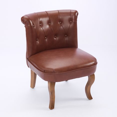 Chaise de Salle à Manger en Cuir, Dossier Capitonné, Boutons décoratifs, Pieds en bois d'hévéa, Brun (1/5)