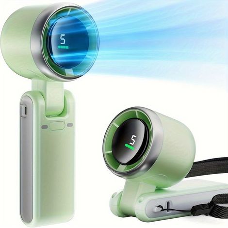 Ventilateur compact, pliable et portable : compatible avec la recharge USB, doté de 5 vitesses réglables et silencieux. Vert. (1/5)