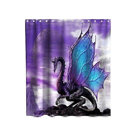 Duschvorhang-Set mit lila Drachenmotiv, waschbar, 47 x 70 Zoll, blau (1 Stück), inklusive Haken