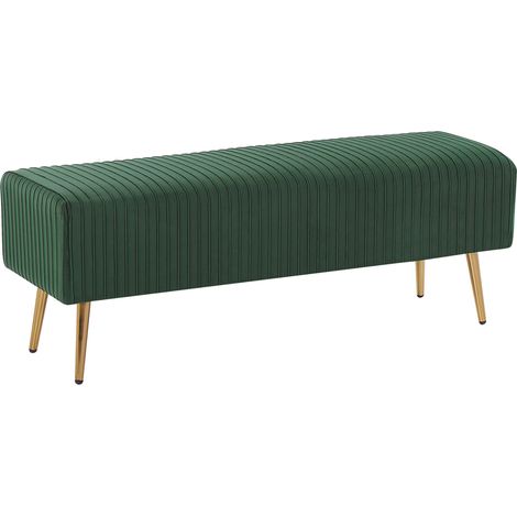 Banco de terciopelo verde esmeralda dorado 118 cm patas metal glamour Paterson