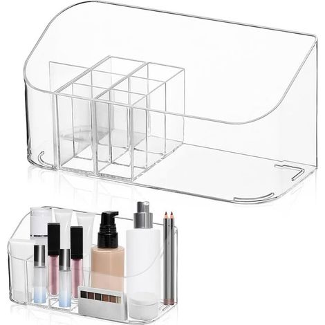 Organisateur de Maquillage Plastique, Boîte de Rangement Cosmétique Transparent, Rangement Pinceaux Maquillage avec Compartiment, Boîte de Rangement Coiffeuse, pour Rouge à Lèvres Eye-liner