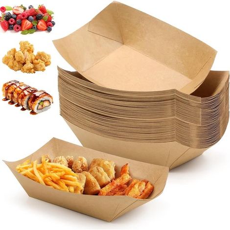MK Stoer - Contenitori in cartone per patatine fritte - Vassoi monouso per snack - Articoli per feste - Cartone kraft - Vassoi per servire patatine fritte - 50 pezzi - adatti per feste - marrone. (1/5)