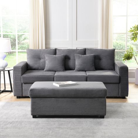 Canapé modulaire moderne avec LED — Canapé 3 places + pouf surdimensionné amovible — Mobilier de salon en forme de L  construction robuste et durable, permet une configuration modulaire flexible (1/4)