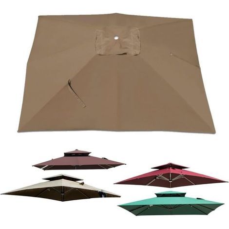 1 - Toile De Rechange - Parasol Carré - Protection UV30+ Et Imperméable - Pour Terrasse Jardin Piscine - Khaki - 250x250cm (1/5)