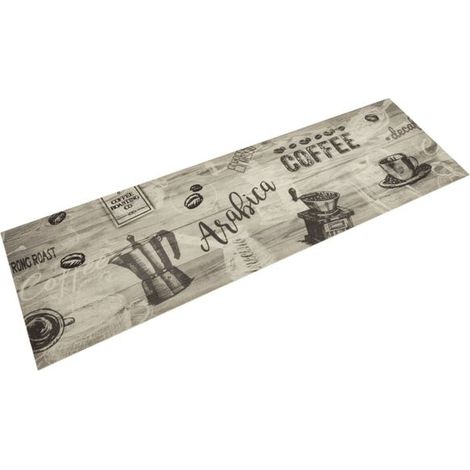 Tapis de cuisine lavable, imprimé gris-café, 45 x 150 cm, en velours (1/5)