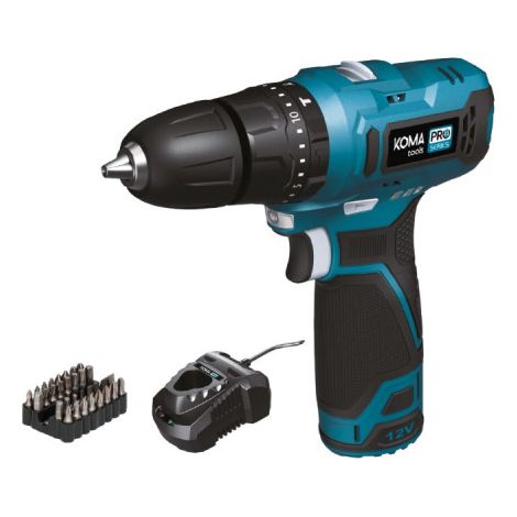 Trapano a percussione 12V KOMA TOOLS - Batteria 2,0Ah - Caricatore - Accessori (1/5)