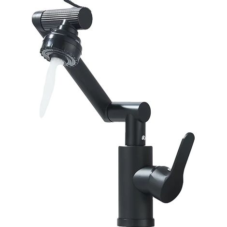 Rubinetto per lavabo da bagno, girevole a 1080°, comando monocomando, nero (1/2)