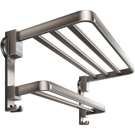 Green Mobility-Porte-serviettes de salle de bain en aluminium spatial, sans perçage, avec serviette grise (1/2)