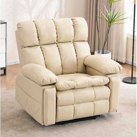 Sillón relax eléctrico reclinable con ayuda para levantarse, masaje, calor, reposapiés automático, flannelette beige (1/5)