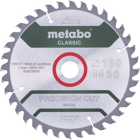 Metabo – Lame de scie circulaire 160mm – 628278000 – Ø alésage 20mm – Épaisseur 1.4mm – 36 dents pour bois dur et tendre (1/4)