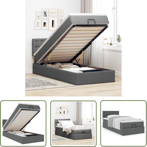 vidaXL Ottoman-Bett mit Matratze Dunkelgrau 80x200 cm Stoff (1/5)