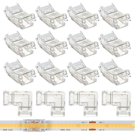 Kit Connecteur Ruban LED COB 2 Pin 8mm, 12 Pièces Connecteurs Transparents Sans Espacement 4 Pièces COB 2Pin 8mm Connecteur en Forme de L (1/5)