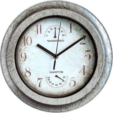 Horloge murale d'extérieur avec thermomètre et hygromètre, étanche, pour jardin, patio, terrasse, piscine et décoration intérieure ou extérieure-AquaForge (1/4)