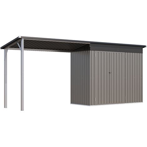 YODOLLA Metall-Wandgeräteschuppen 426x132x185cm, Geräteschuppen Gerätehäuser mit seitlich offenem Pergola-Dach