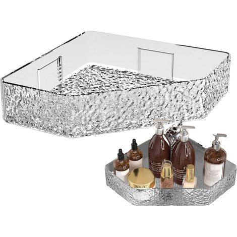 Étagère de rangement de douche transparente – Installation sans perçage – Pour shampoing, savon et flacons – Support mural de salle de bain (1/5)