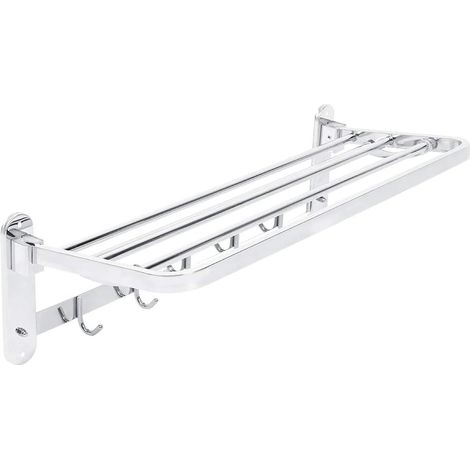 Porte-serviettes pliable en acier inoxydable avec crochet pour salle de bain, 56,4 x 23,6 x 17,5 cm