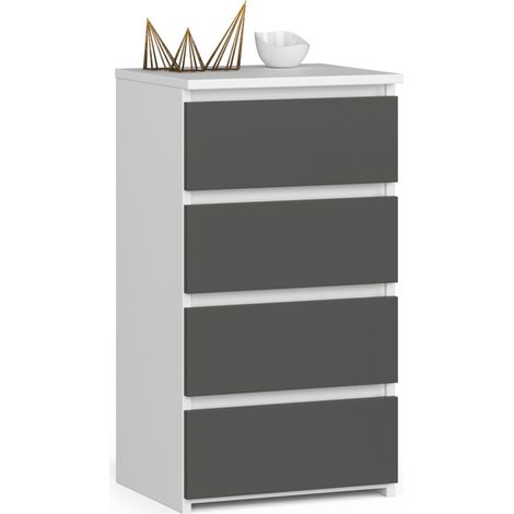 Akord – Commode enfant 4 tiroirs blanche 40 cm – Façade gris graphite – Panneau stratifié – Dimensions 40x35x74 cm (1/5)