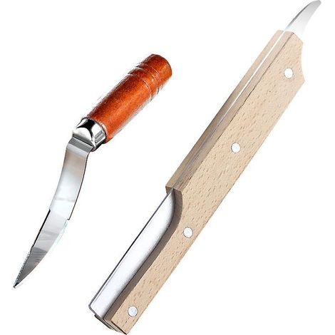 Kokosnusswerkzeug, Kokosfleischentferner, robuster Holzgriff, Kokosnussöffner aus Edelstahl, Schabermesser, Küchenzubehör, 2 Stück. (1/5)