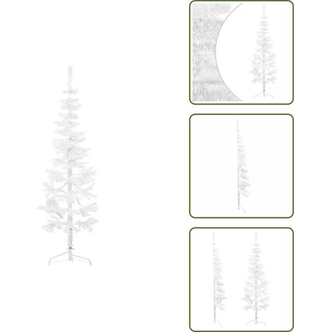 The Living Store Demi sapin de Noël artificiel mince avec support Blanc 150 cm - Décor de Noël (1/5)