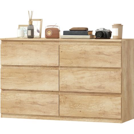 Cassettiera portaoggetti 120 x 39 x 75 cm 6 cassetti salva-spazio design minimalista finitura lucida camera da letto in MDF rovere 210001571