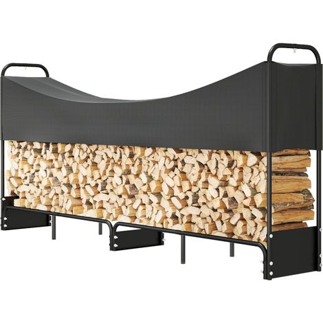 Range bûches extérieur, abri bois de chauffage couverture imperméable 600D Oxford charge 300 kg 260 x 38 x 118 cm noir