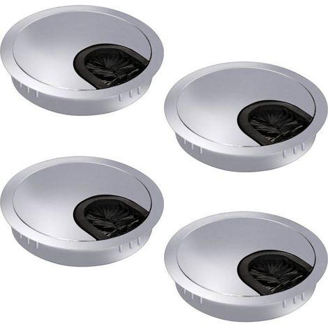 Lot de 4 passe-câbles en métal – Diamètre 60 mm – Aspect acier inoxydable – Joint à brosse intégré (1/4)