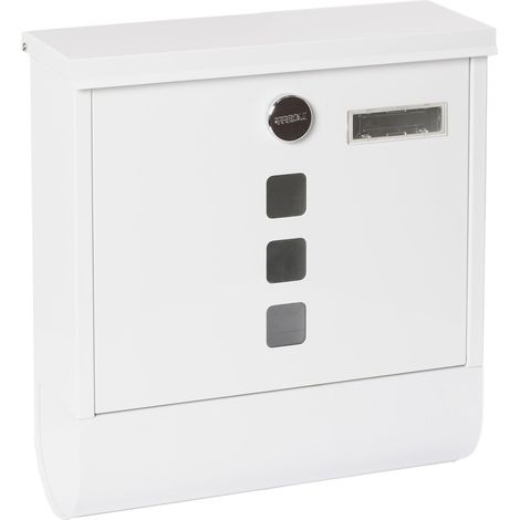 Boîte aux Lettres Individuelle en Acier avec Porte-journaux, Taille M (Format A4), Boîte aux Lettres avec Serrure Couverte, Porte-Carte et Porte-journaux, Blanc (1/5)