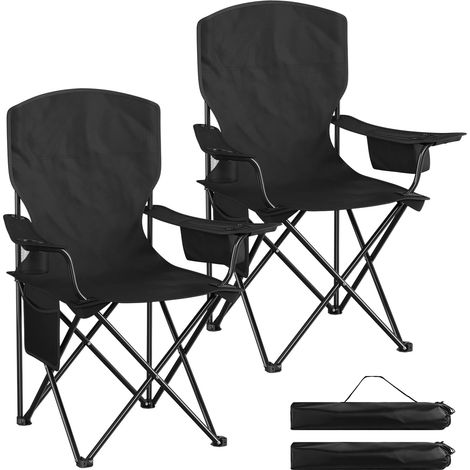 WOLTU 2 Sillas de Camping Plegables con Respaldo, Portavasos y Bolsillo Lateral, Silla de Playa para Exterior Silla de Playa Plegable, Negro