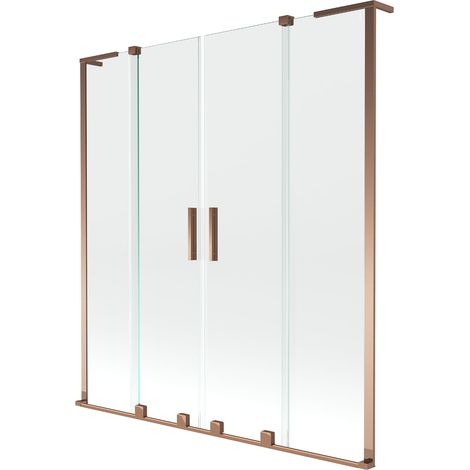Mexen Velar L Duo paratia da vasca da bagno a 2 ante scorrevoli 150 x 150 cm, trasparente, oro rosa - 896-150-003-02-60 (1/2)