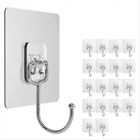 Crochet adhésif mural résistant, lot de 20 crochets auto-adhésifs amovibles, sans perçage, fixation solide pour porte, carrelage ou placard. (1/5)