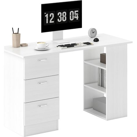 Bureau informatique compact 120x50cm,avec rangements et tiroirs Idéal pour petits espaces,chambre,couleur blanche moderne