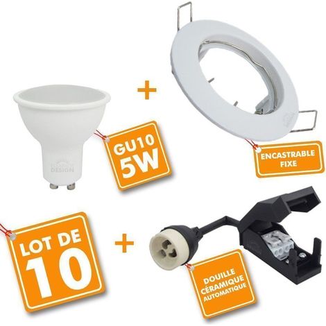 Lot de 10 Spot encastrable fixe complet blanc avec GU10 LED de 5W eq 50W Température de Couleur: Blanc neutre 4000K (1/5)