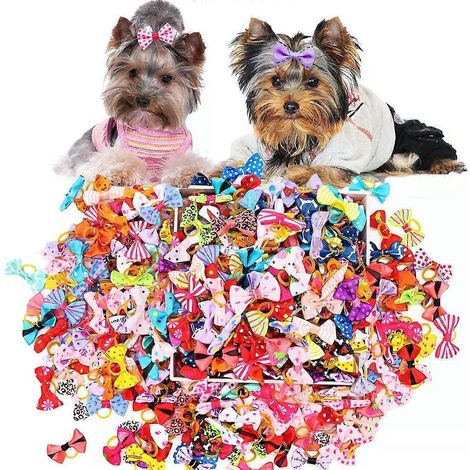 Filiyano-Lot de 30 nœuds pour chiens avec élastiques, accessoires pour poils de chien, nœuds amovibles faits main pour chiots, chiens et chats (1/4)