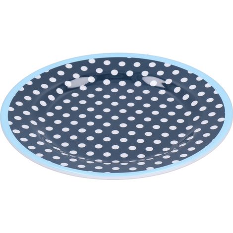 Assiette à dessert bleu foncé à pois, 9 pouces, réutilisable et légère, imitation porcelaine, décorative, pour gâteaux et fruits (1/5)