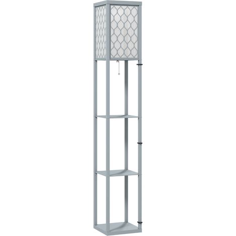 Lampadaire avec étagère, 3 compartiments, dimensions compactes, MDF, gris clair (1/5)