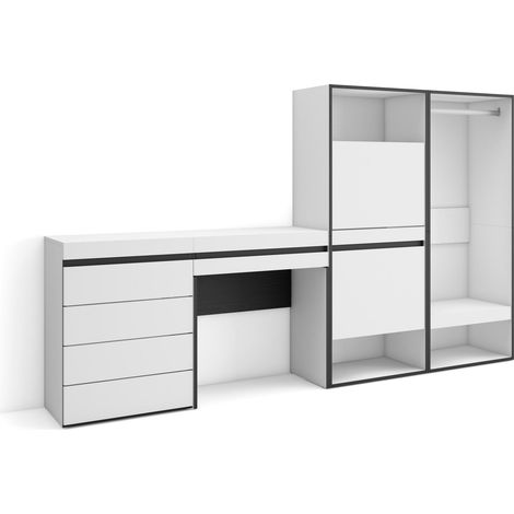 Skraut Home - Scarpiera, Mobile Salvaspazio, 247x145x35 cm, Camera da letto, stanza, Armadio Aperto, Cassettiera, Tavolo da toeletta, Stile moderno, Bianco (1/5)
