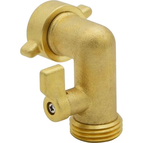 Hochleistungs-Absperrventil aus Messing, Gartenschlauch-Winkelverbinder, 3/4" FHT x 3/4" MHT, 6-Punkt mit Ventilwinkelanschluss (1/4)