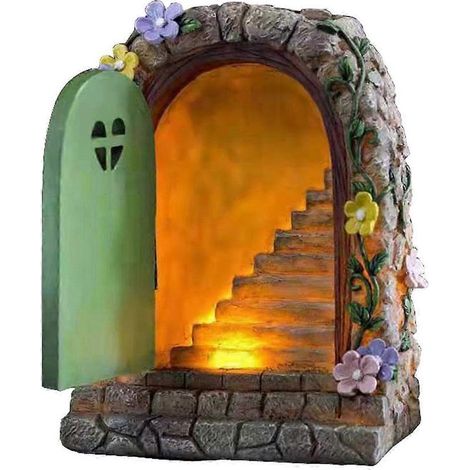Ornement de porte en pierre solaire pour jardin féérique, statue en résine peinte à la main pour jardin, cour ou pelouse (1/5)