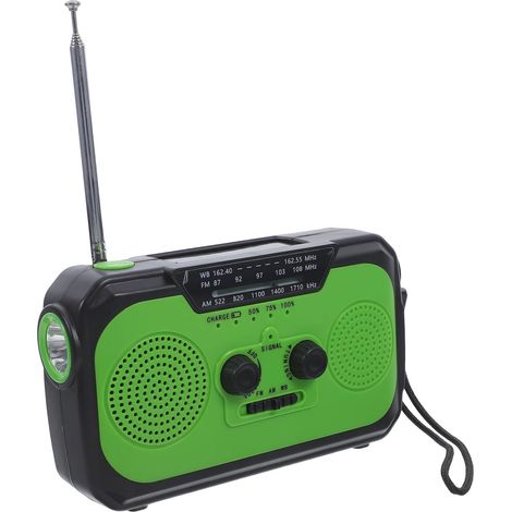 Radio D’Urgence à Manivelle et Solaire Rechargeable 2200mah Verte (1/5)
